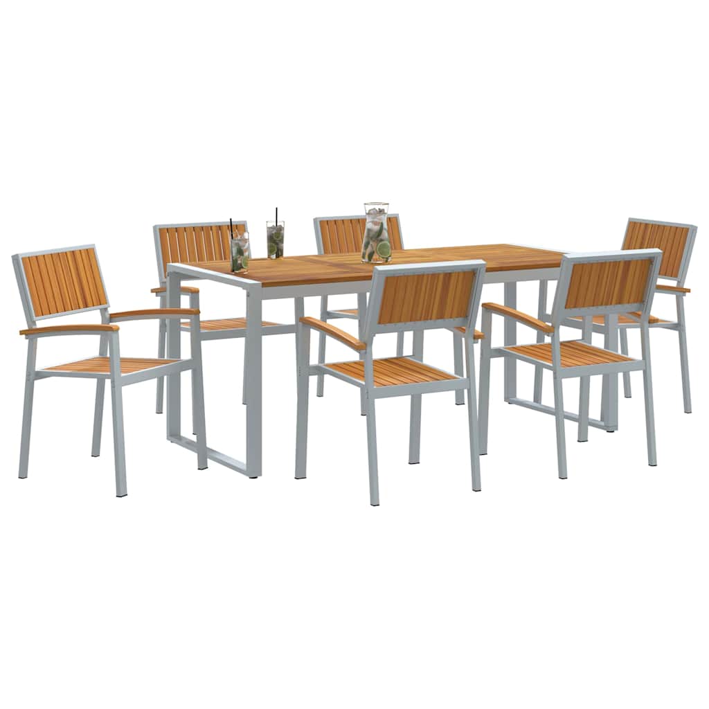 Set da Pranzo per Giardino 7 pcs Grigio e marrone