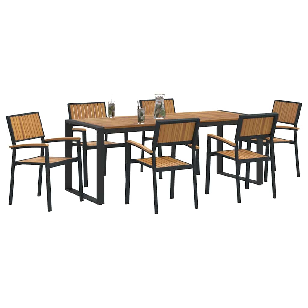 Set da Pranzo per Giardino 7 pcs Nero e marrone