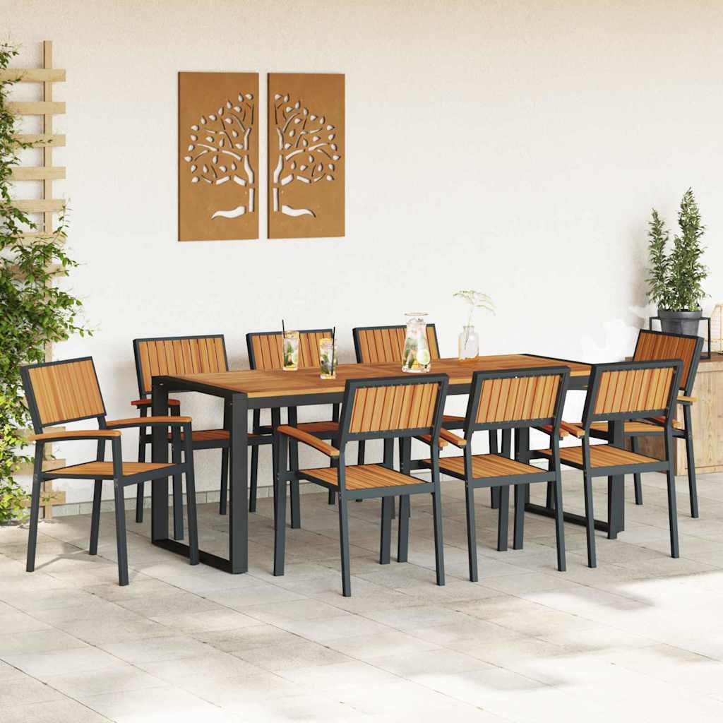 Set da Pranzo per Giardino 9 pcs Nero e marrone