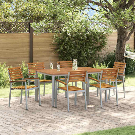 Set da Pranzo per Giardino 7 pcs Grigio e marrone