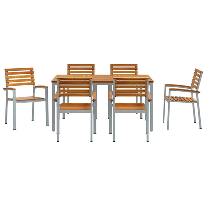 Set da Pranzo per Giardino 7 pcs Grigio e marrone