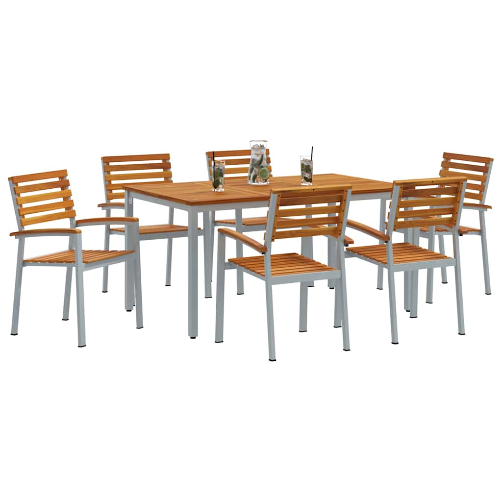 Set da Pranzo per Giardino 7 pcs Grigio e marrone