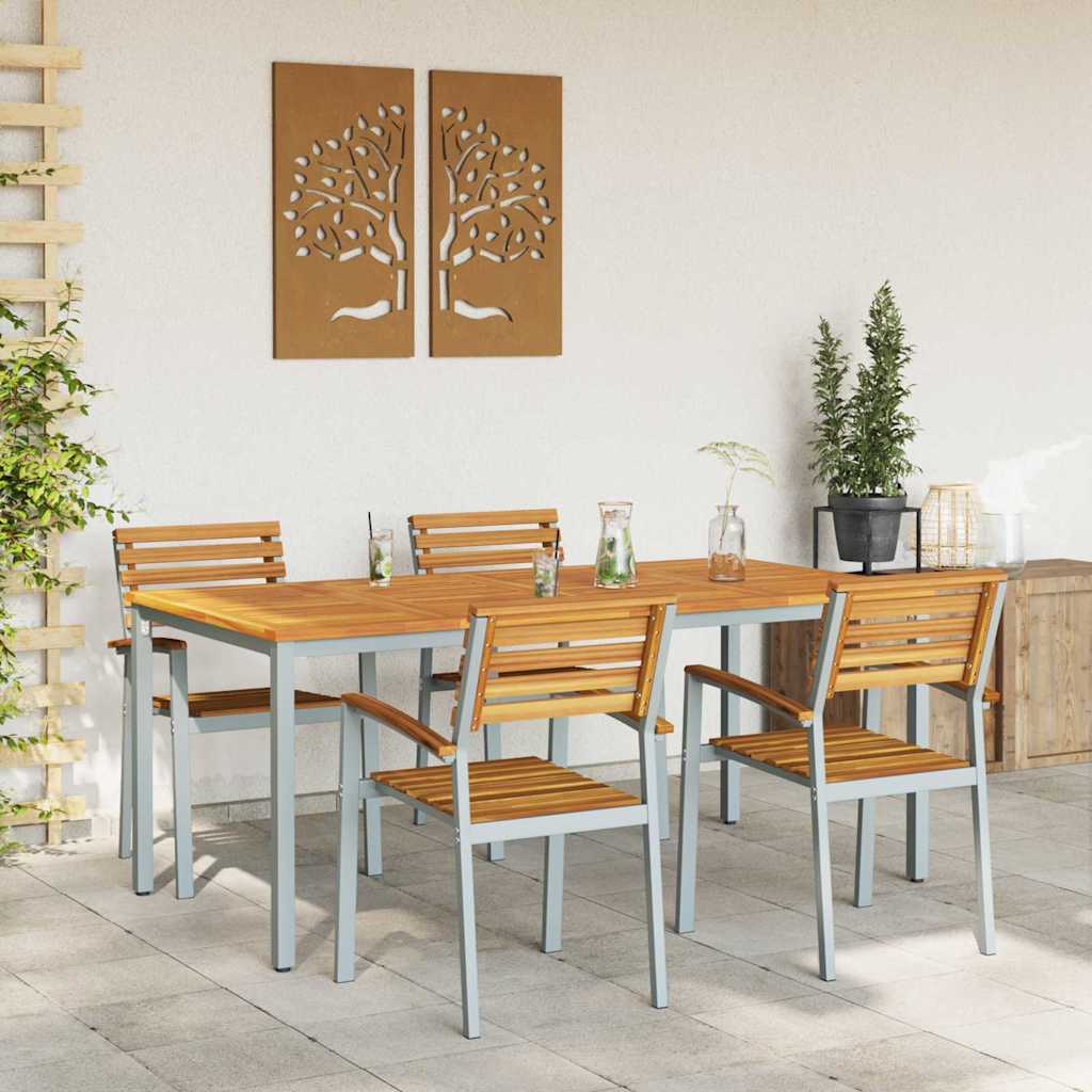 Set da Pranzo per Giardino 5 pcs Grigio e marrone