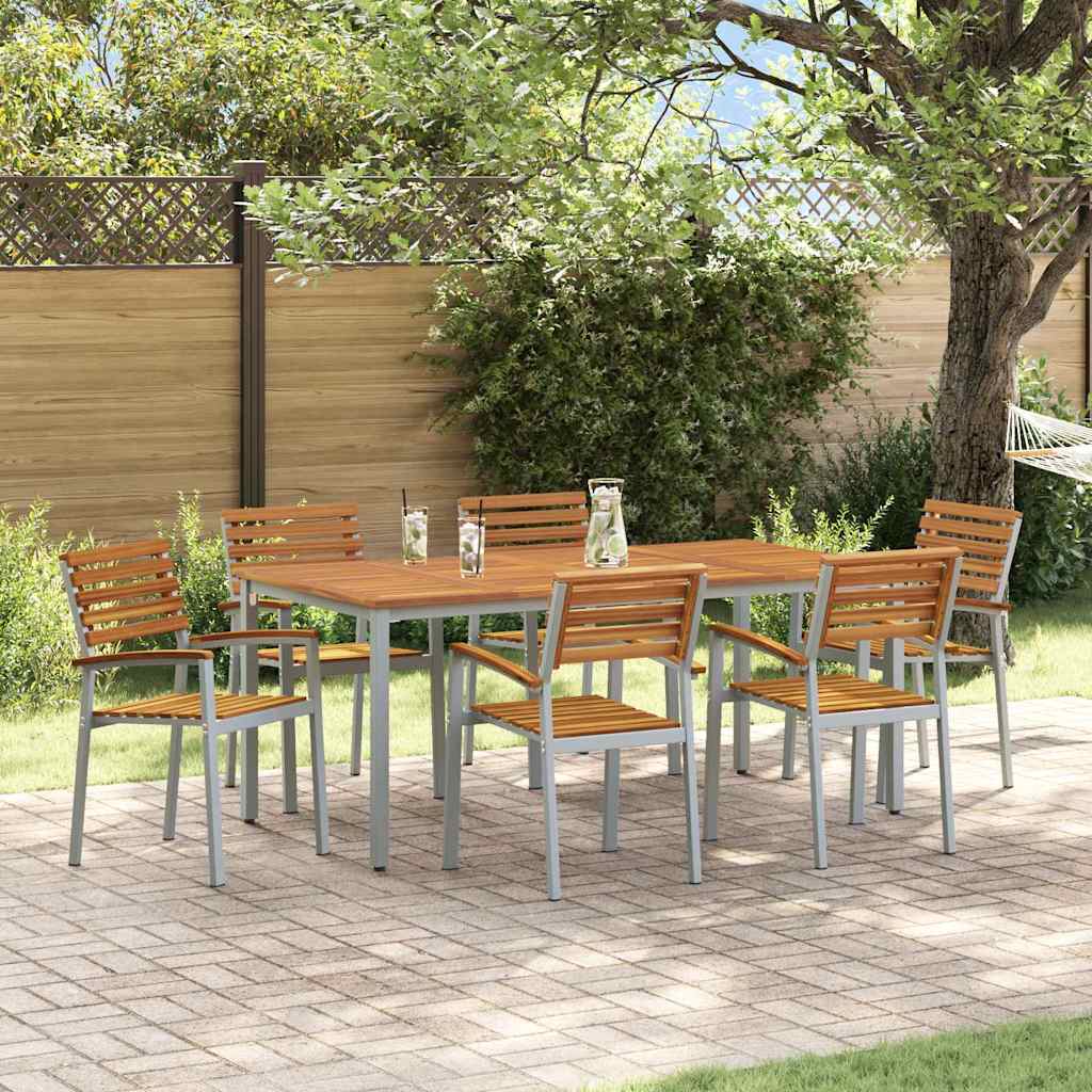 Set da Pranzo per Giardino 7 pcs Grigio e marrone