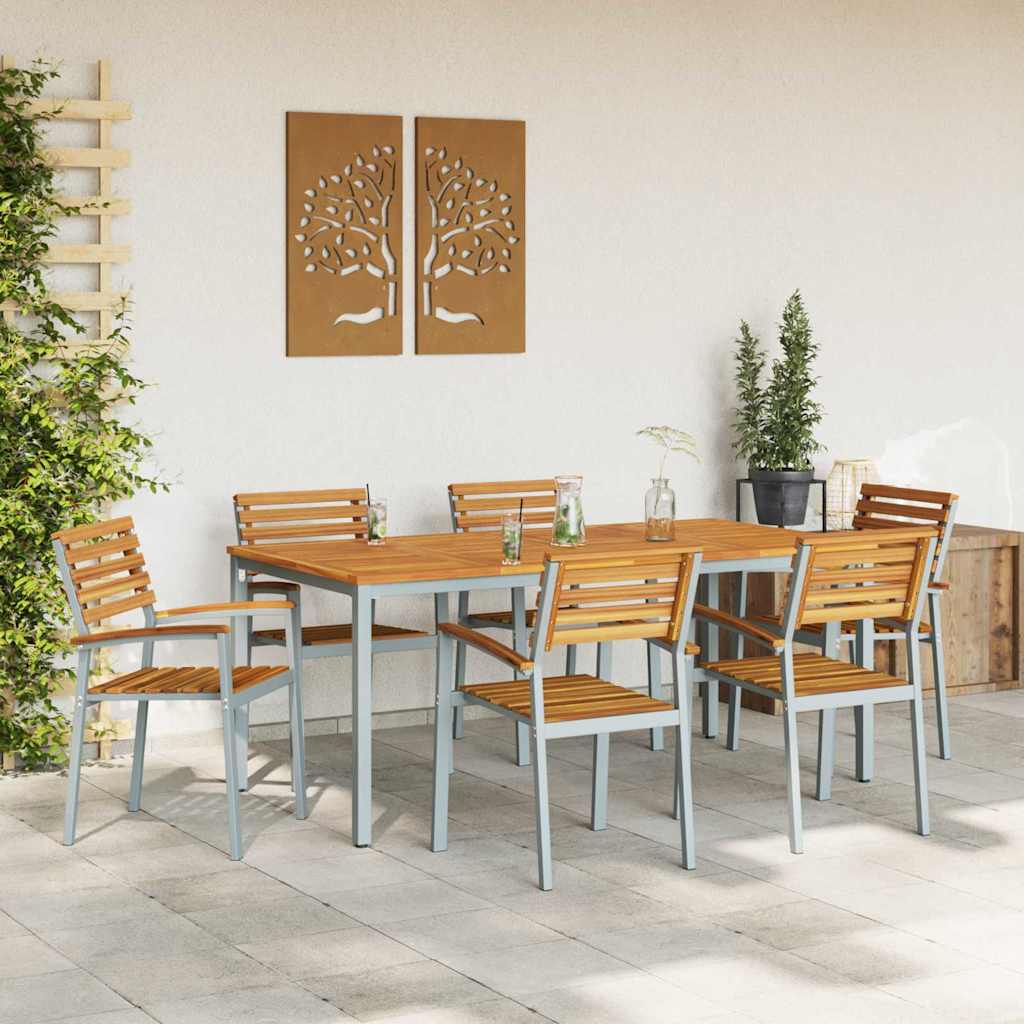 Set da Pranzo per Giardino 7 pcs Grigio e marrone