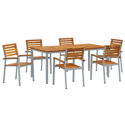 Set da Pranzo per Giardino 7 pcs Grigio e marrone