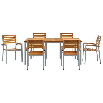 Set da Pranzo per Giardino 7 pcs Grigio e marrone