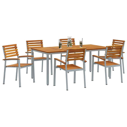 Set da Pranzo per Giardino 7 pcs Grigio e marrone