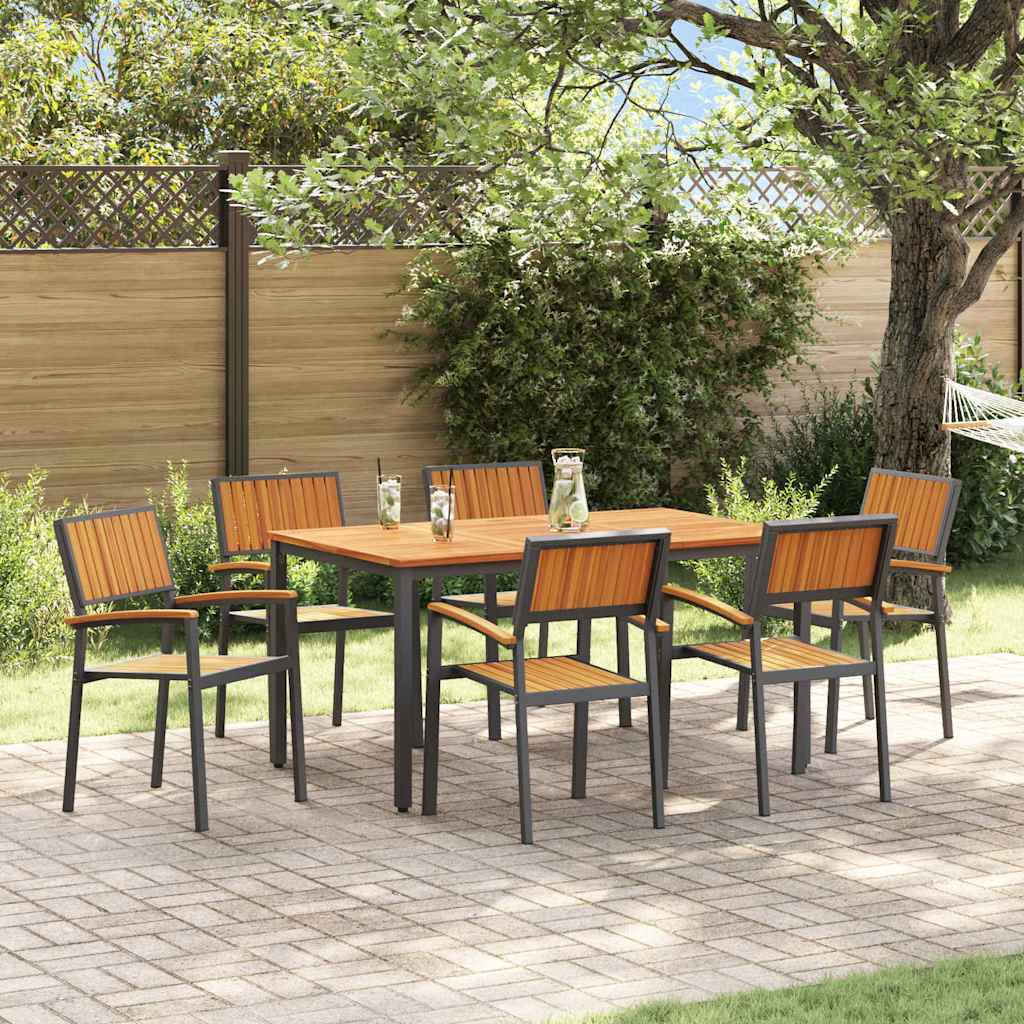 Set da Pranzo per Giardino 7 pcs Nero e marrone