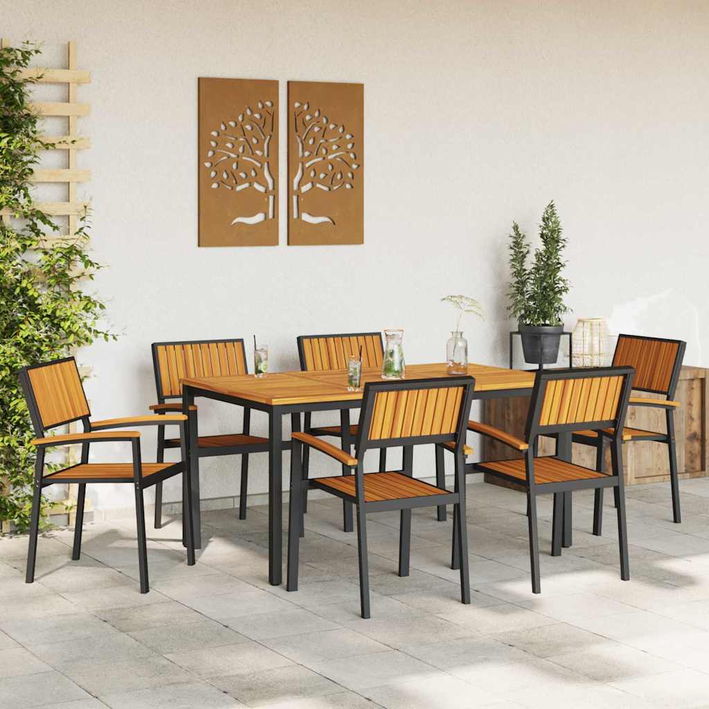 Set da Pranzo per Giardino 7 pcs Nero e marrone
