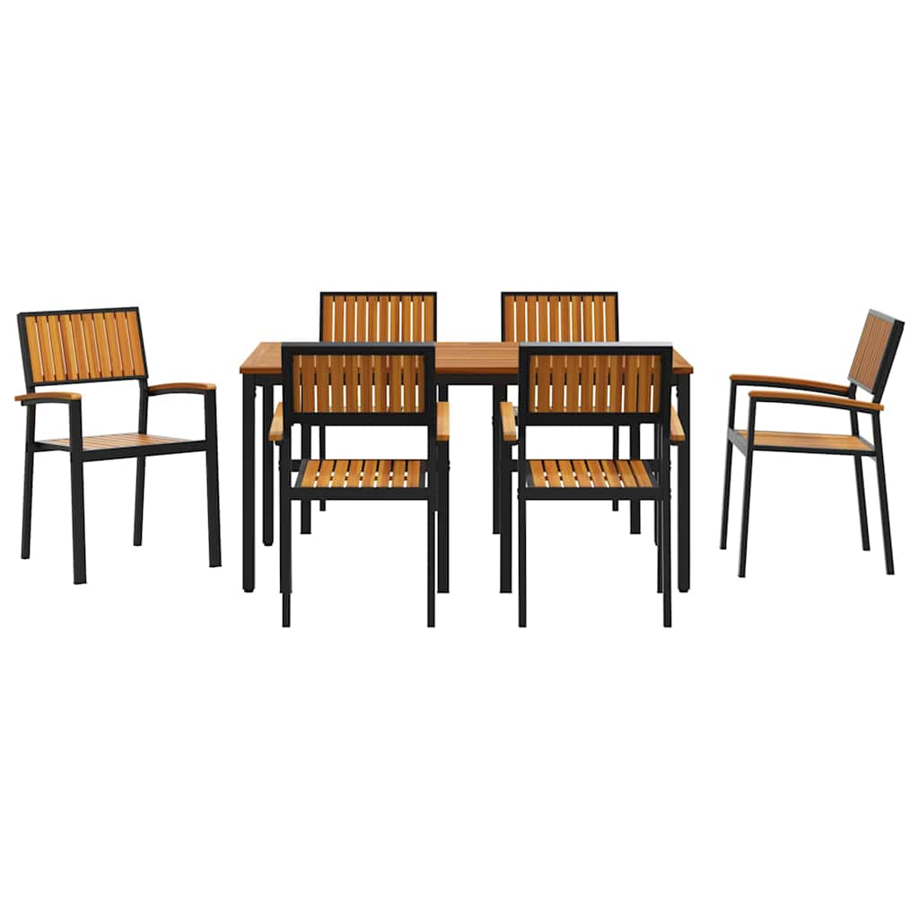 Set da Pranzo per Giardino 7 pcs Nero e marrone