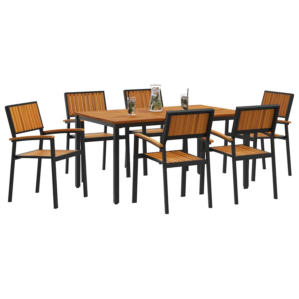 Set da Pranzo per Giardino 7 pcs Nero e marrone