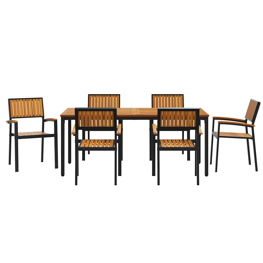 Set da Pranzo per Giardino 7 pcs Nero e marrone