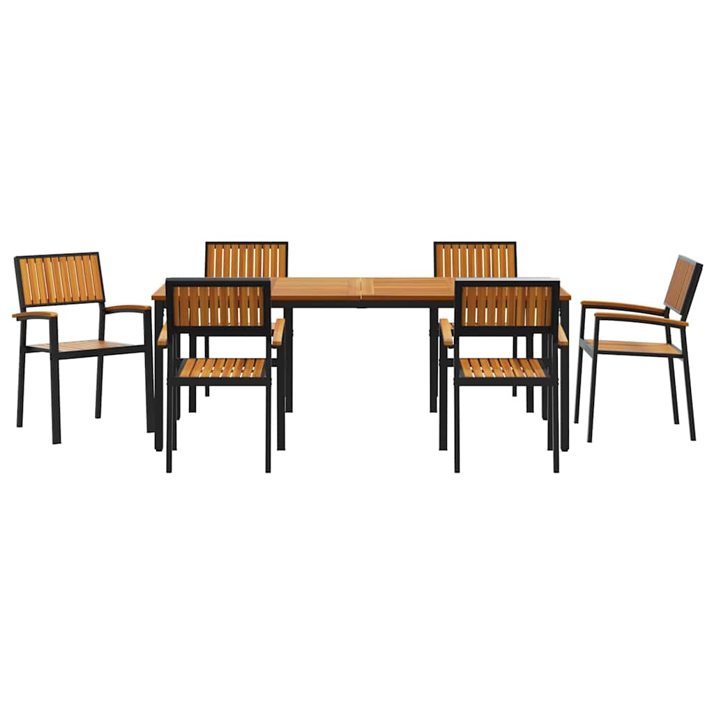 Set da Pranzo per Giardino 7 pcs Nero e marrone
