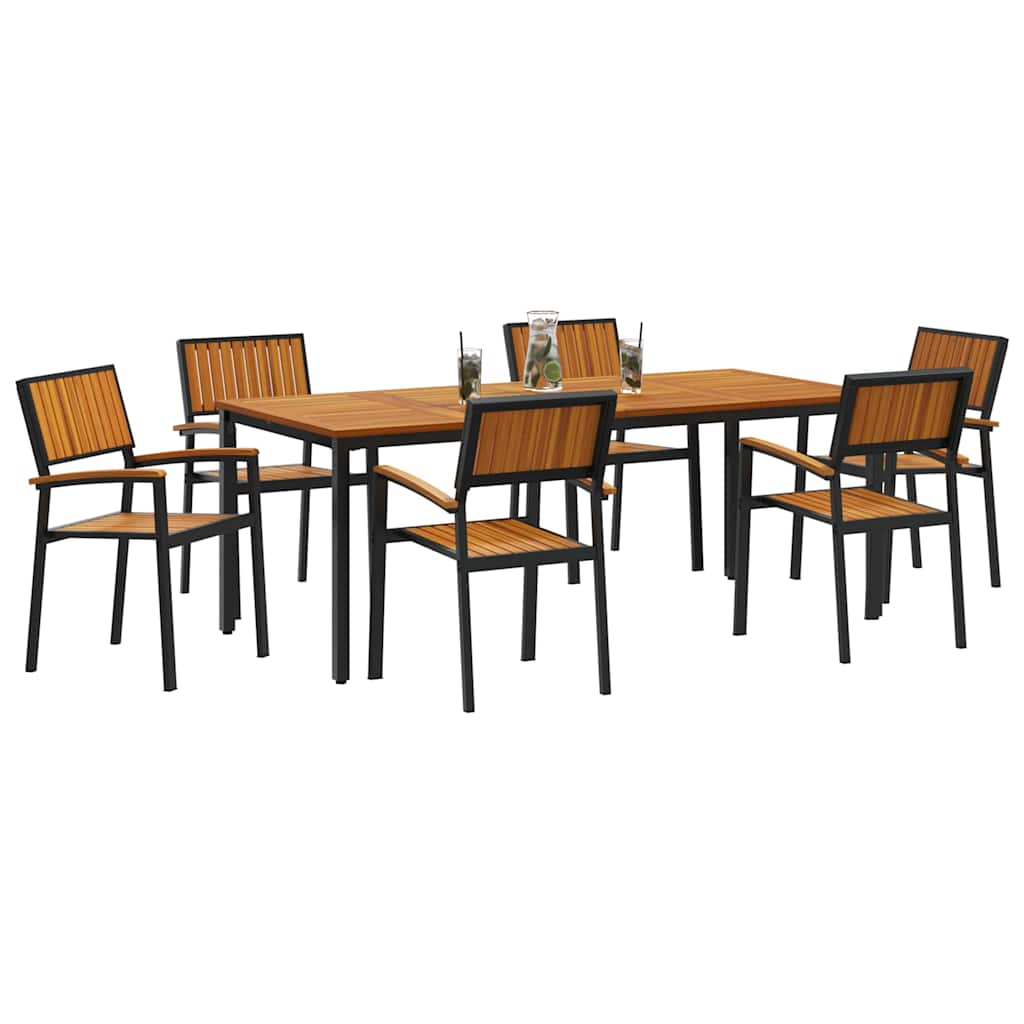 Set da Pranzo per Giardino 7 pcs Nero e marrone