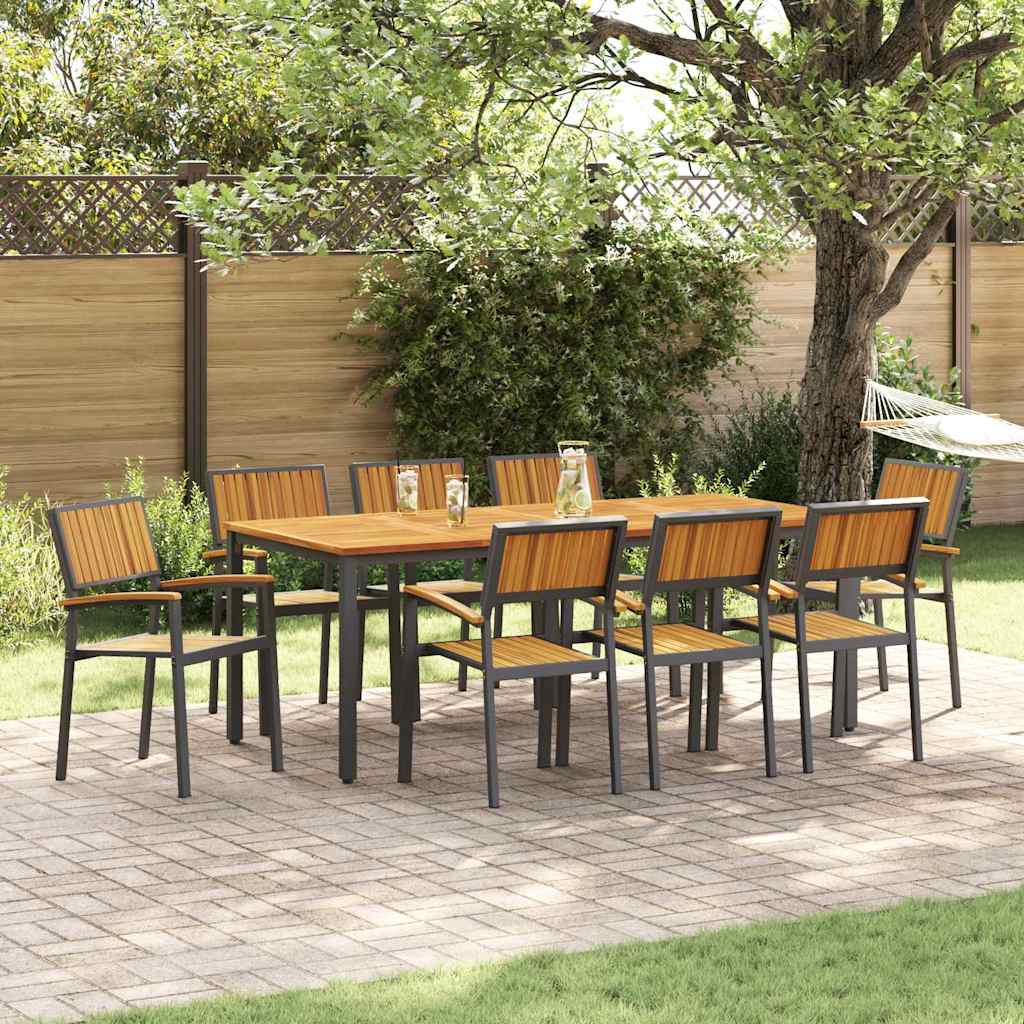 Set da Pranzo per Giardino 9 pcs Nero e marrone