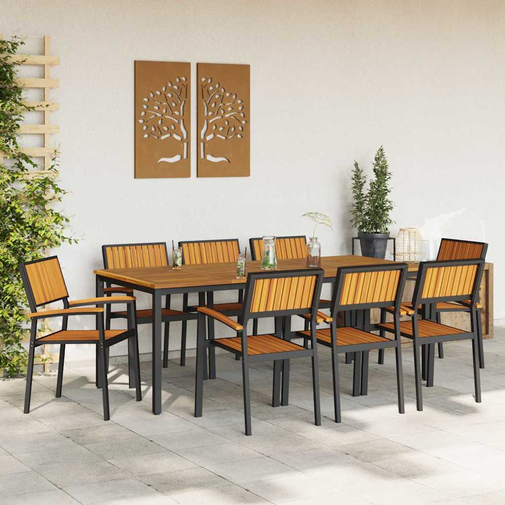Set da Pranzo per Giardino 9 pcs Nero e marrone