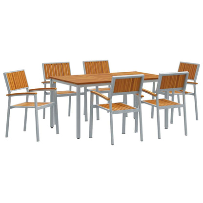 Set da Pranzo per Giardino 7 pcs Grigio e marrone