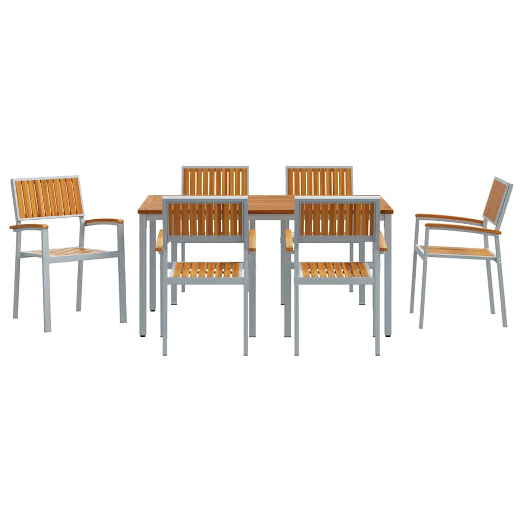 Set da Pranzo per Giardino 7 pcs Grigio e marrone