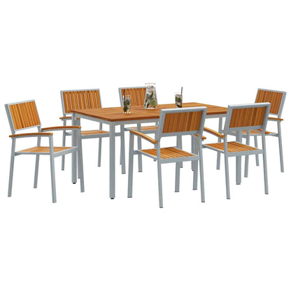 Set da Pranzo per Giardino 7 pcs Grigio e marrone