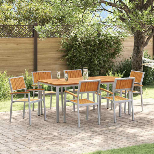 Set da Pranzo per Giardino 7 pcs Grigio e marrone