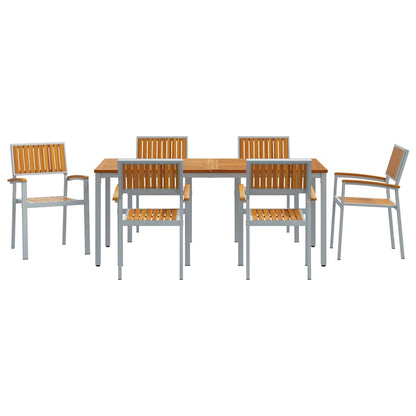 Set da Pranzo per Giardino 7 pcs Grigio e marrone