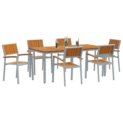 Set da Pranzo per Giardino 7 pcs Grigio e marrone