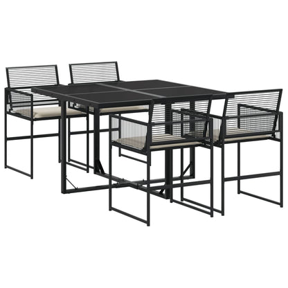 Set da Pranzo da Giardino 5 pz Nero con Cuscini in Polyrattan - homemem39
