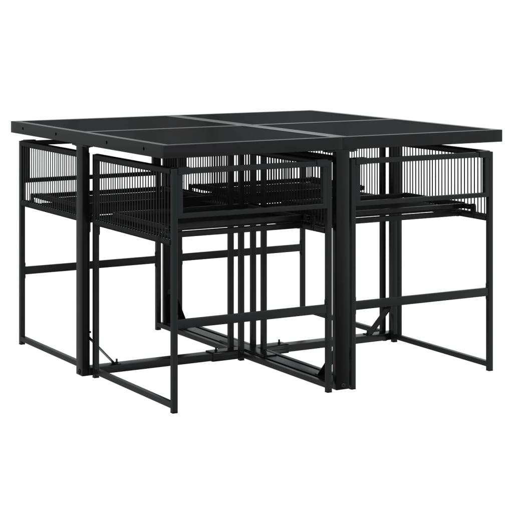 Set da Pranzo da Giardino 5 pz Nero con Cuscini in Polyrattan | homemem39