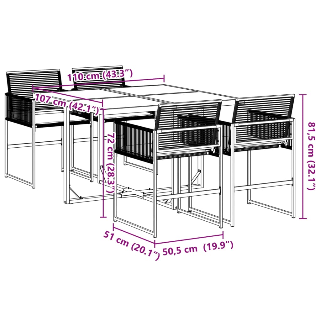Set da Pranzo da Giardino 5 pz Nero con Cuscini in Polyrattan | homemem39