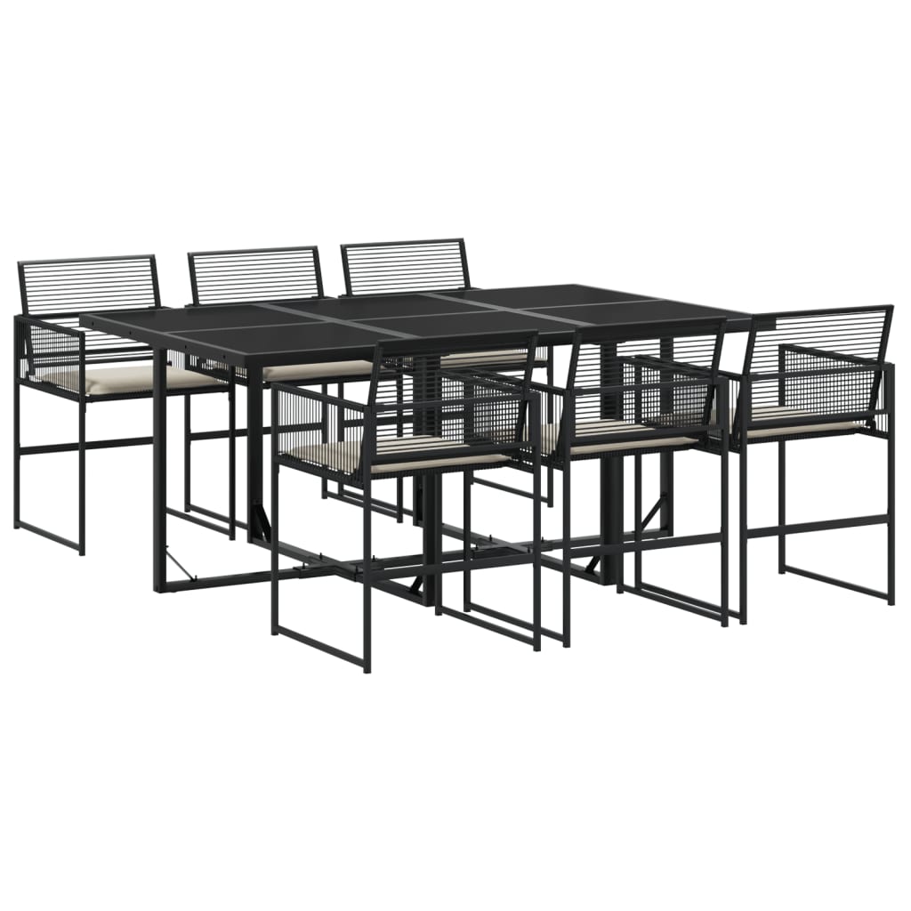 Set da Pranzo da Giardino 7 pz Nero con Cuscini in Polyrattan - homemem39