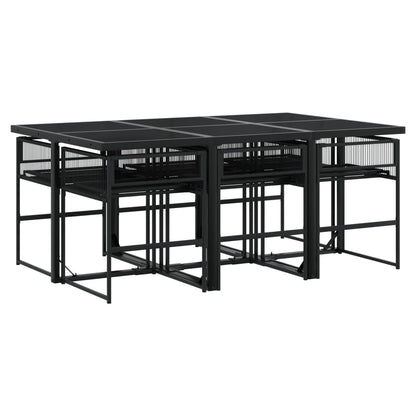 Set da Pranzo da Giardino 7 pz Nero con Cuscini in Polyrattan - homemem39