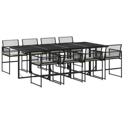 Set da Pranzo da Giardino 9 pz con Cuscini Nero in Polyrattan - homemem39