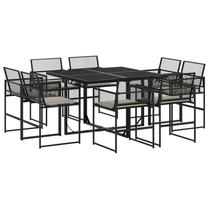 Set da Pranzo da Giardino 9 pz con Cuscini Nero in Polyrattan | homemem39