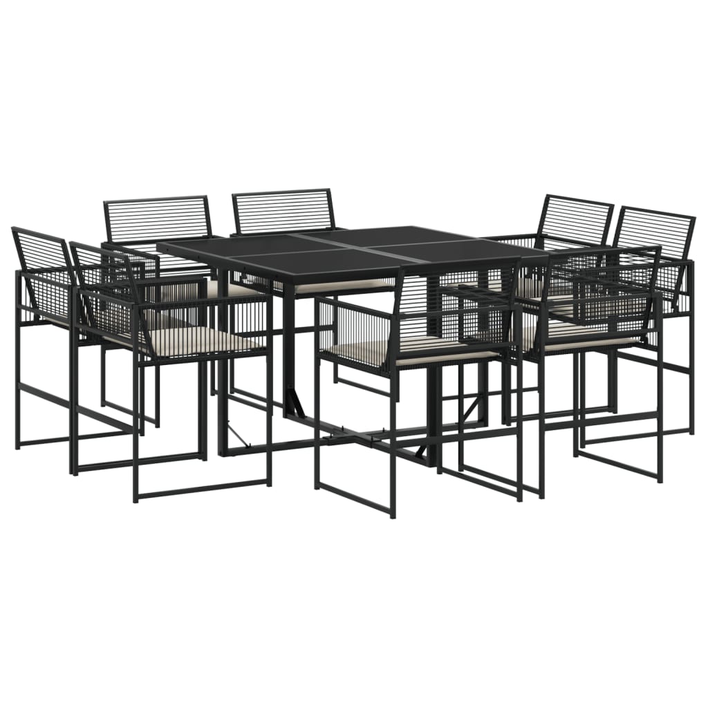 Set da Pranzo da Giardino 9 pz con Cuscini Nero in Polyrattan - homemem39