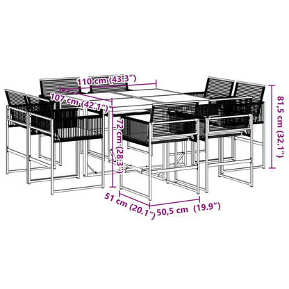 Set da Pranzo da Giardino 9 pz con Cuscini Nero in Polyrattan | homemem39