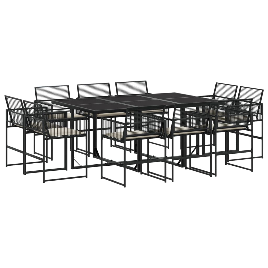 Set da Pranzo da Giardino 11 pz con Cuscini in Polyrattan Nero - homemem39