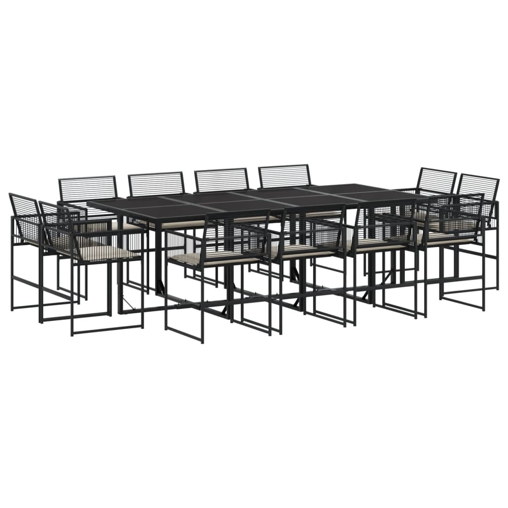 Set da Pranzo da Giardino 13pz con Cuscini Nero in Polyrattan - homemem39