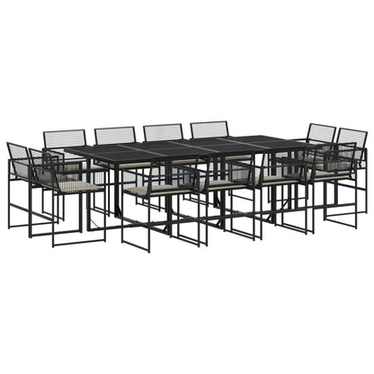 Set da Pranzo da Giardino 13pz con Cuscini Nero in Polyrattan - homemem39