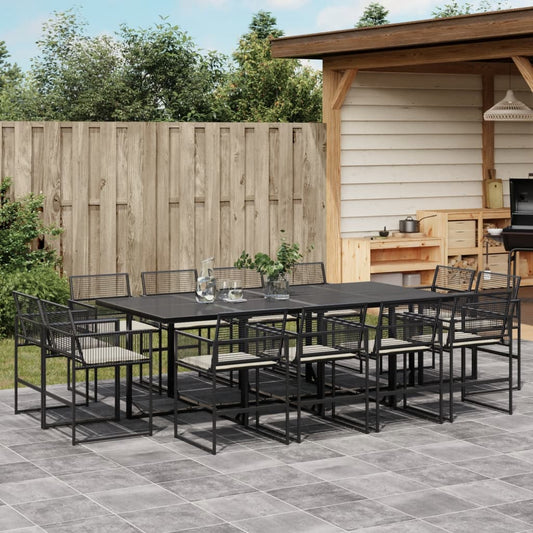Set da Pranzo da Giardino 13pz con Cuscini Nero in Polyrattan - homemem39