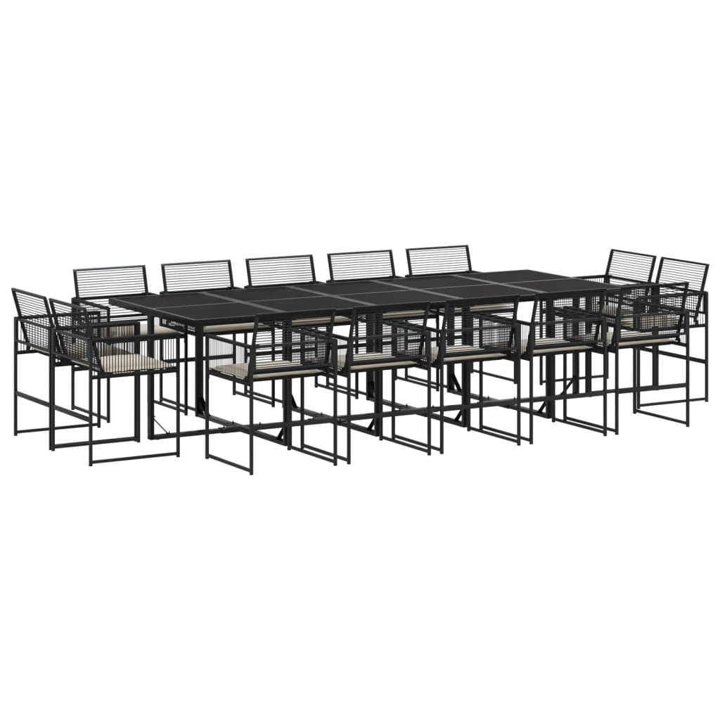 Set da Pranzo da Giardino 15 pz con Cuscini Nero in Polyrattan - homemem39