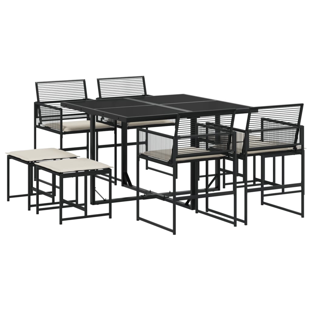 Set da Pranzo da Giardino 9 pz con Cuscini Nero in Polyrattan | homemem39