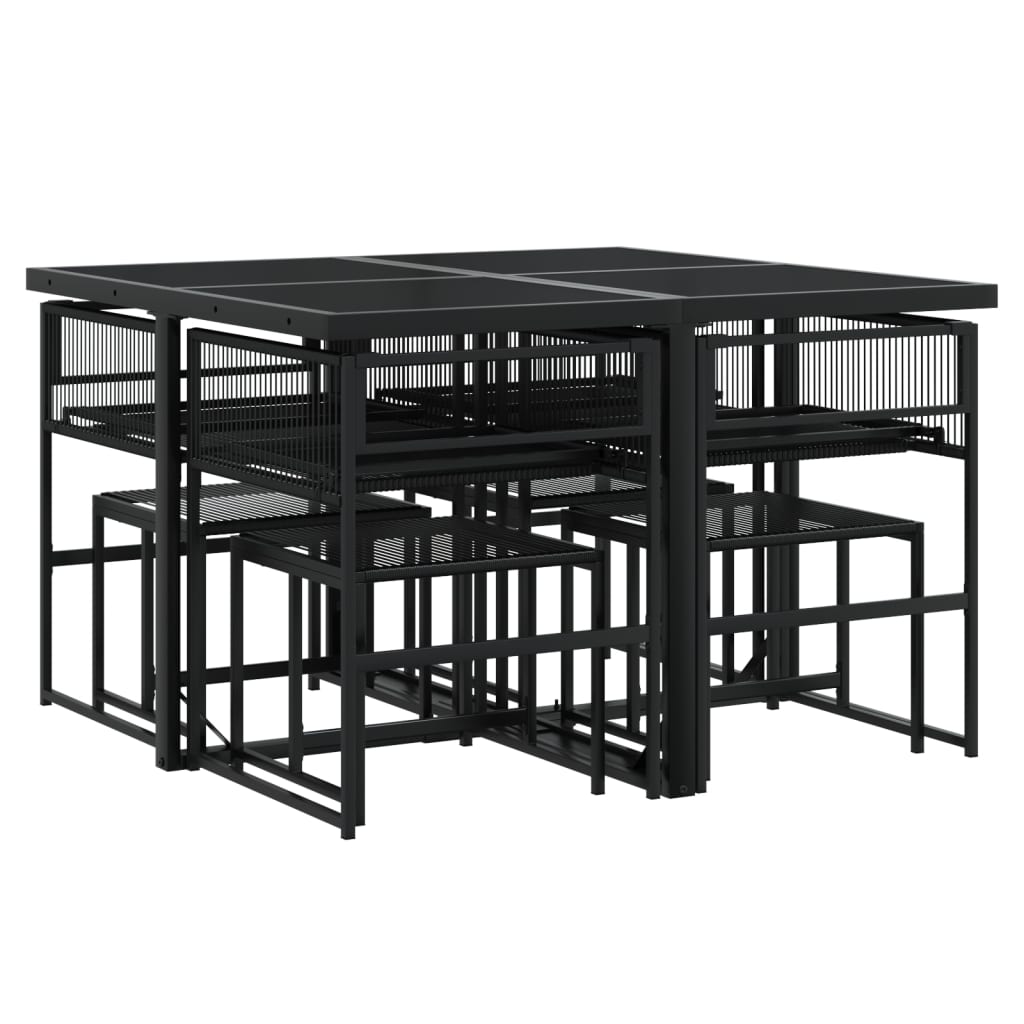 Set da Pranzo da Giardino 9 pz con Cuscini Nero in Polyrattan | homemem39
