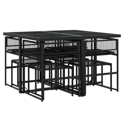 Set da Pranzo da Giardino 9 pz con Cuscini Nero in Polyrattan | homemem39