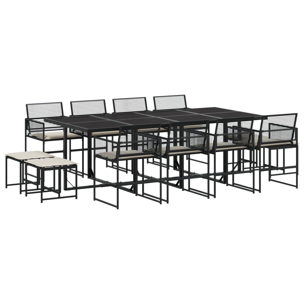 Set da Pranzo da Giardino 13pz con Cuscini Nero in Polyrattan - homemem39