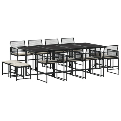 Set da Pranzo da Giardino 13pz con Cuscini Nero in Polyrattan - homemem39