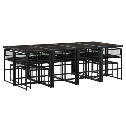 Set da Pranzo da Giardino 13pz con Cuscini Nero in Polyrattan - homemem39