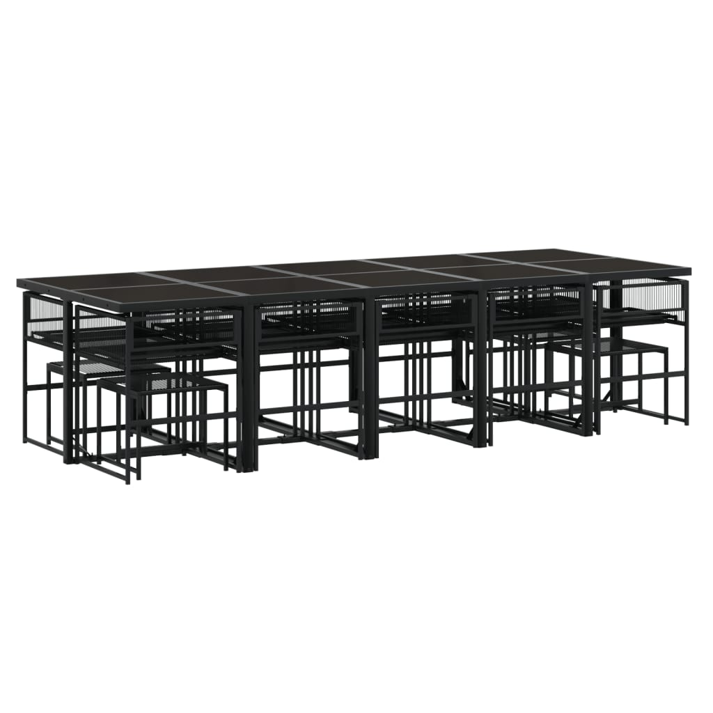 Set da Pranzo da Giardino 15 pz con Cuscini Nero in Polyrattan - homemem39