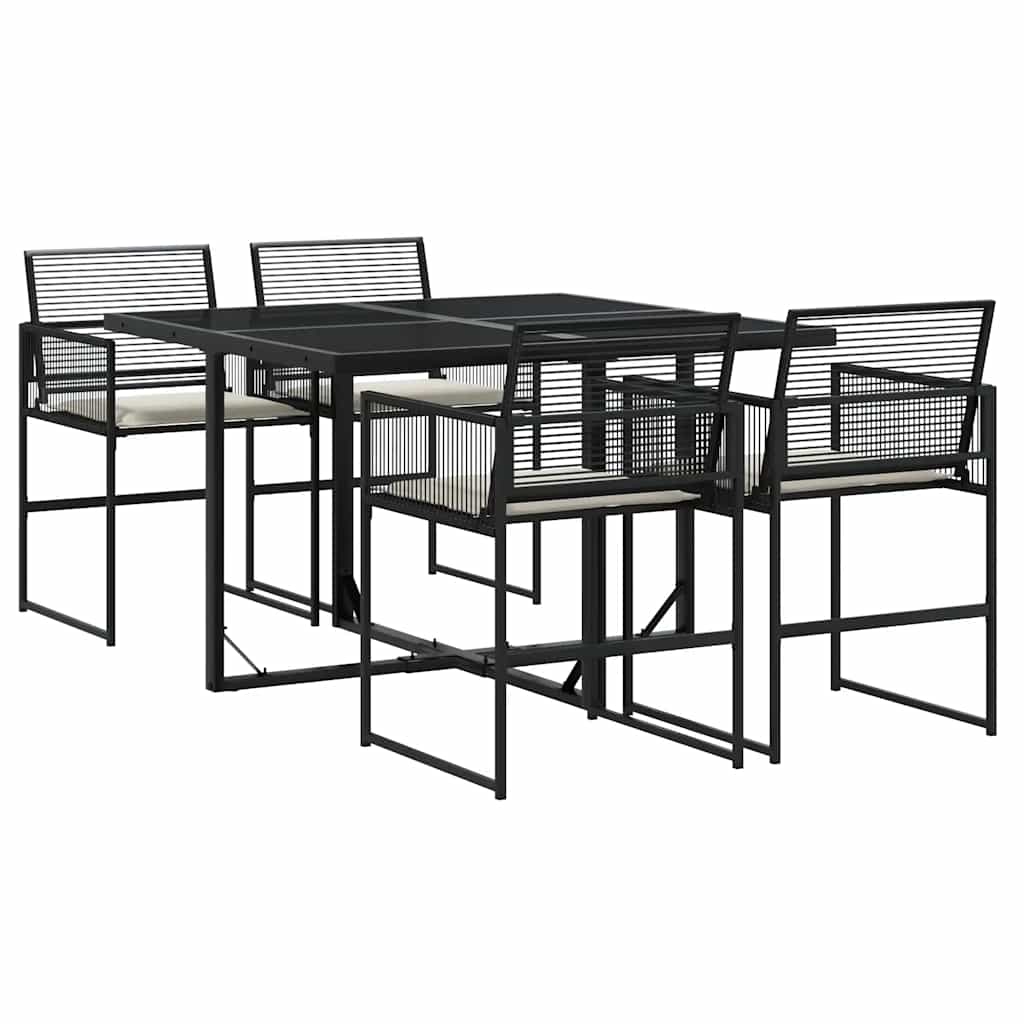 Set da Pranzo da Giardino 5 pz Nero con Cuscini in Polyrattan | homemem39