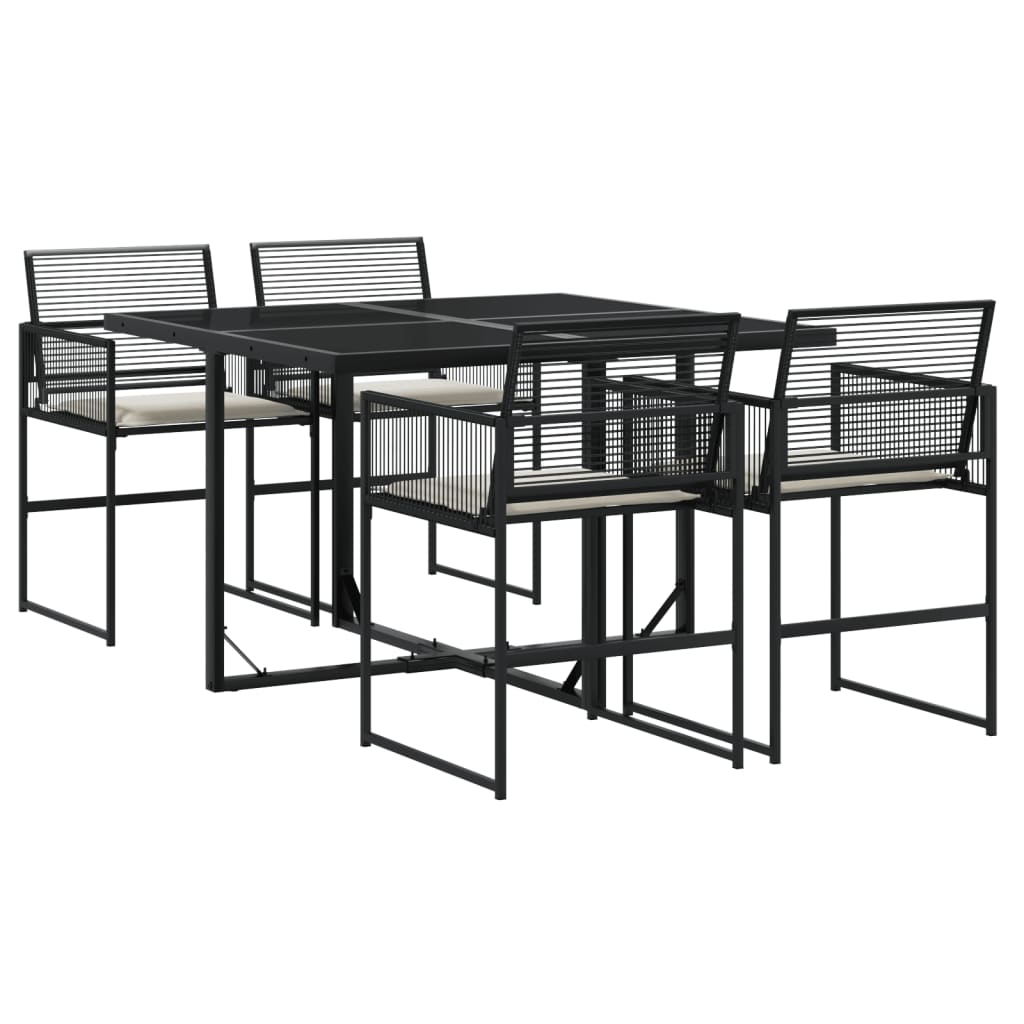 Set da Pranzo da Giardino 5 pz Nero con Cuscini in Polyrattan - homemem39